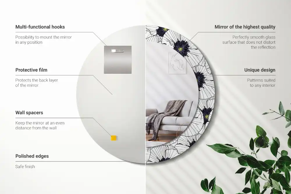 Espejo redondo con decoración Arreglo floral