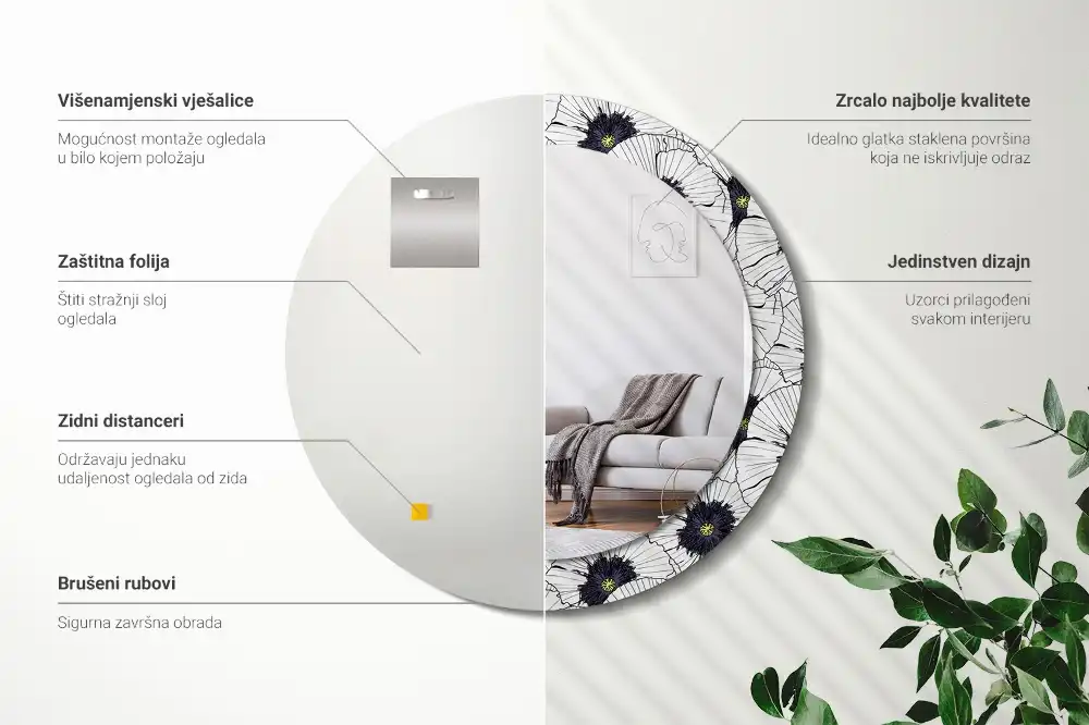 Espejo redondo con decoración Arreglo floral