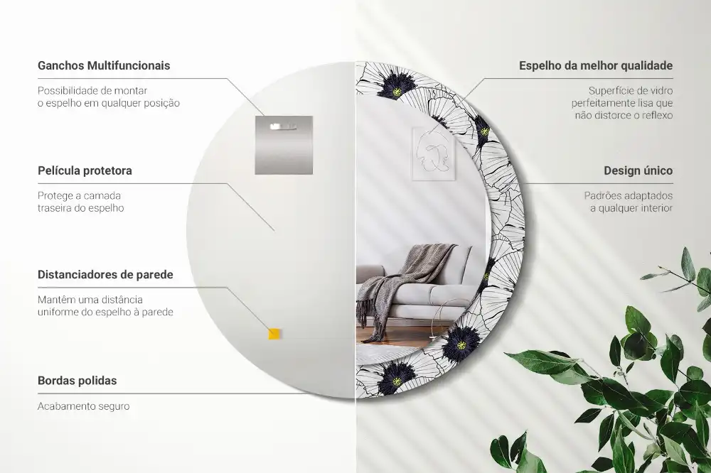 Espejo redondo con decoración Arreglo floral