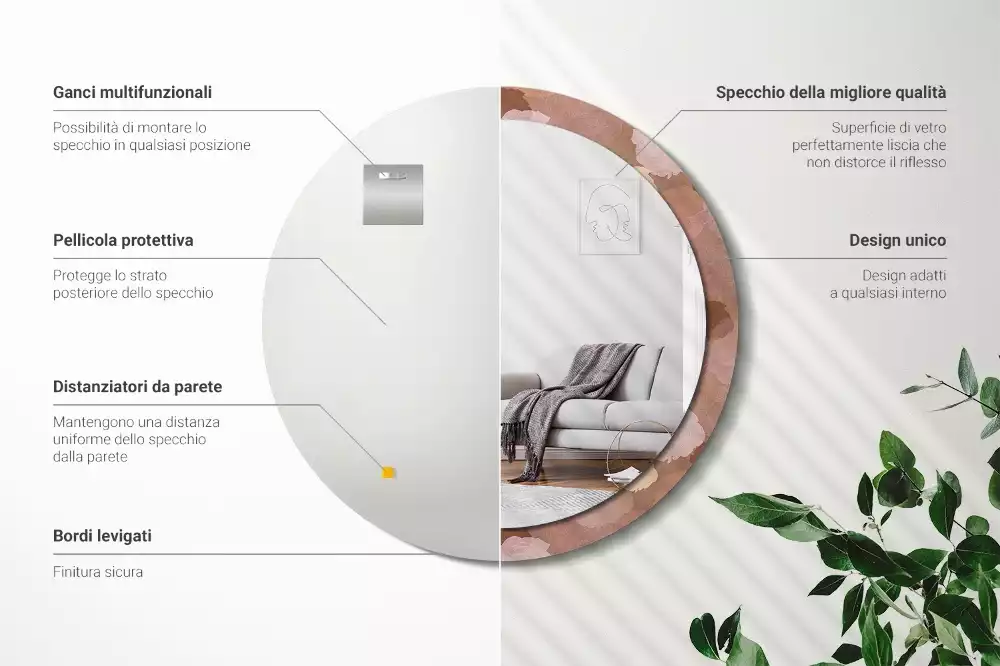 Espejo redondo estampado Composición de rosas