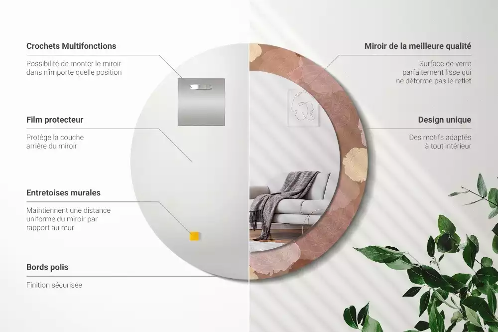 Espejo redondo estampado Composición de rosas