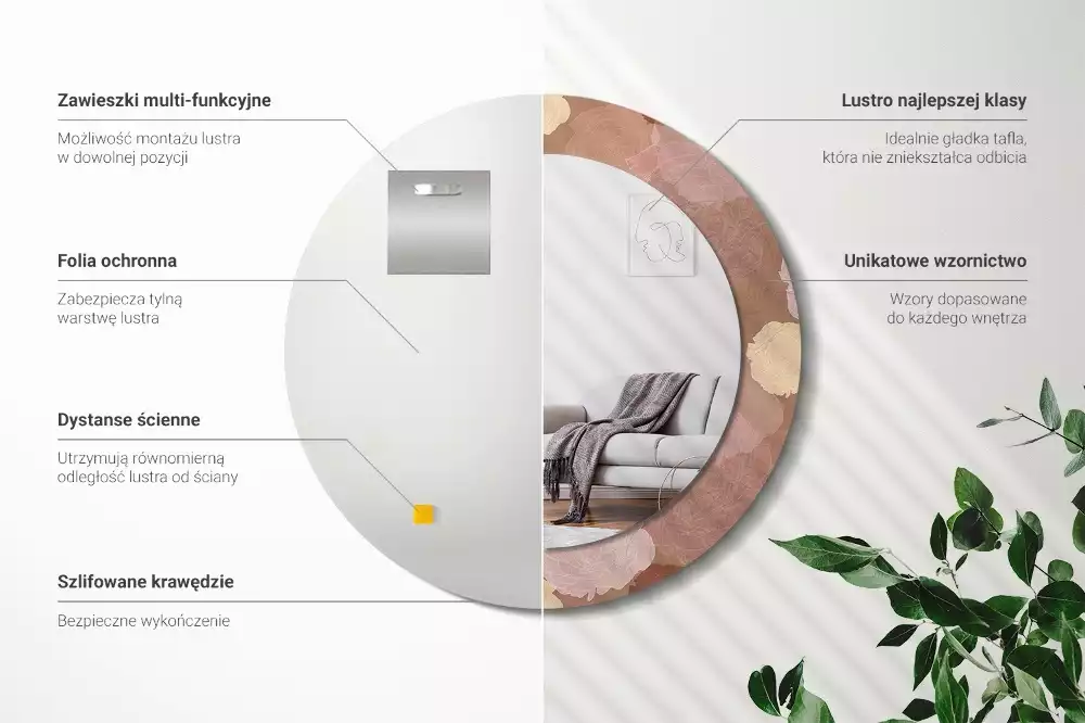 Espejo redondo estampado Composición de rosas