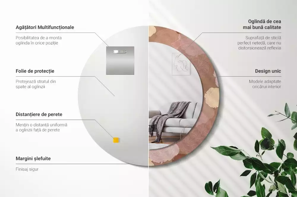 Espejo redondo estampado Composición de rosas