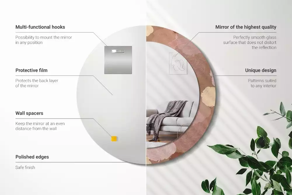 Espejo redondo estampado Composición de rosas