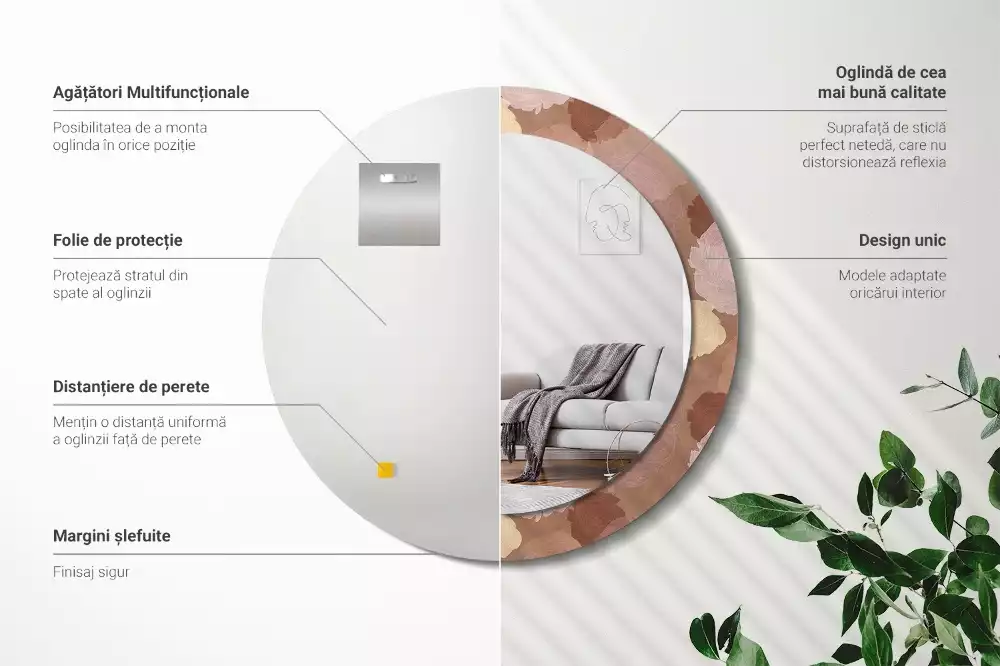 Espejo redondo estampado Composición de rosas