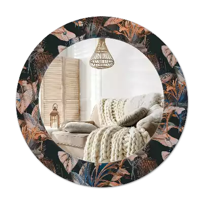 Espejo redondo con decoración Hojas tropicales oscuras