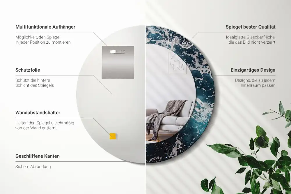 Espejo redondo con decoración Mar tempestuoso