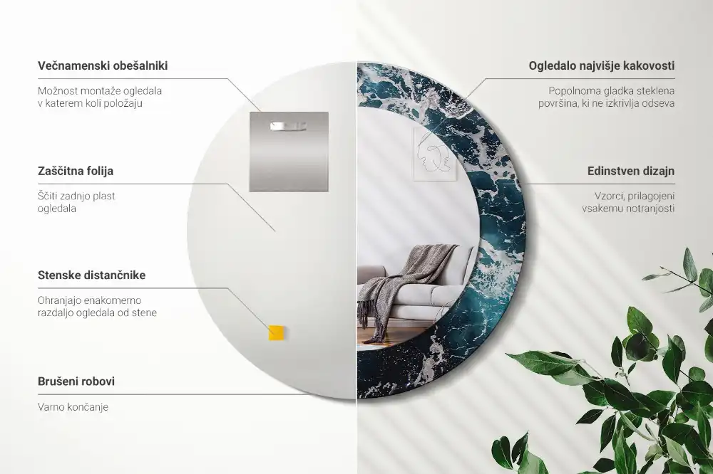 Espejo redondo con decoración Mar tempestuoso