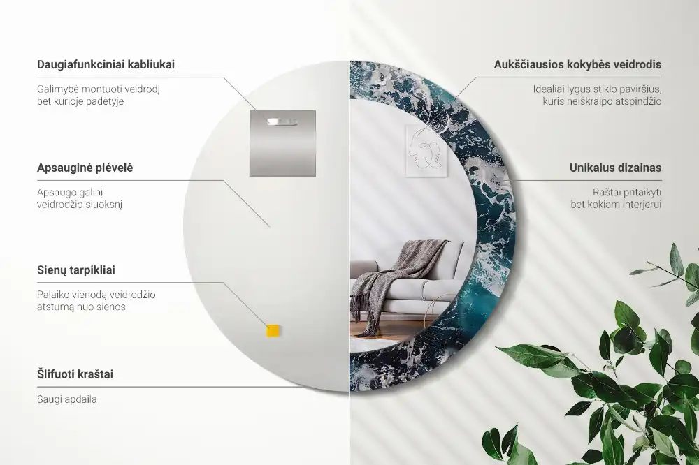 Espejo redondo con decoración Mar tempestuoso