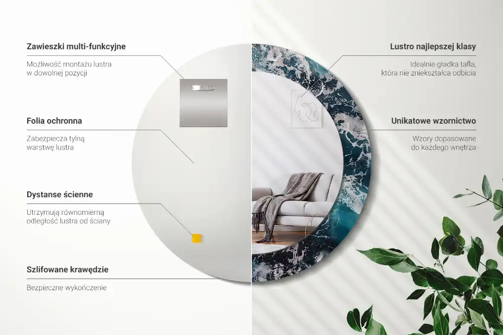 Espejo redondo con decoración Mar tempestuoso