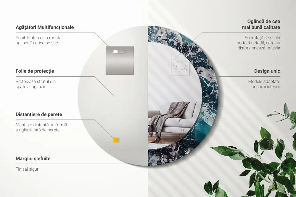 Espejo redondo con decoración Mar tempestuoso