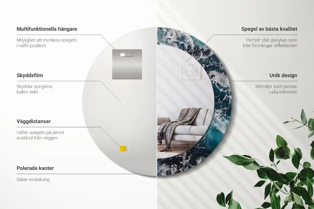 Espejo redondo con decoración Mar tempestuoso