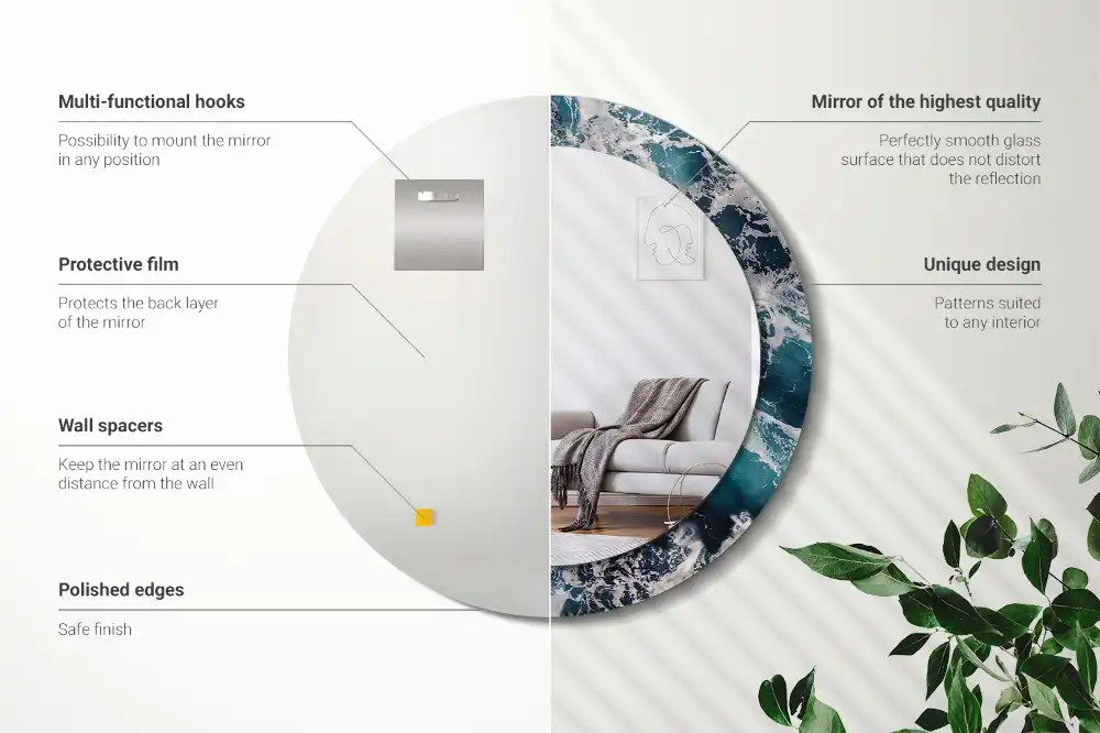 Espejo redondo con decoración Mar tempestuoso