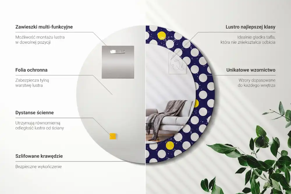 Espejo redondo estampado Lunares retro