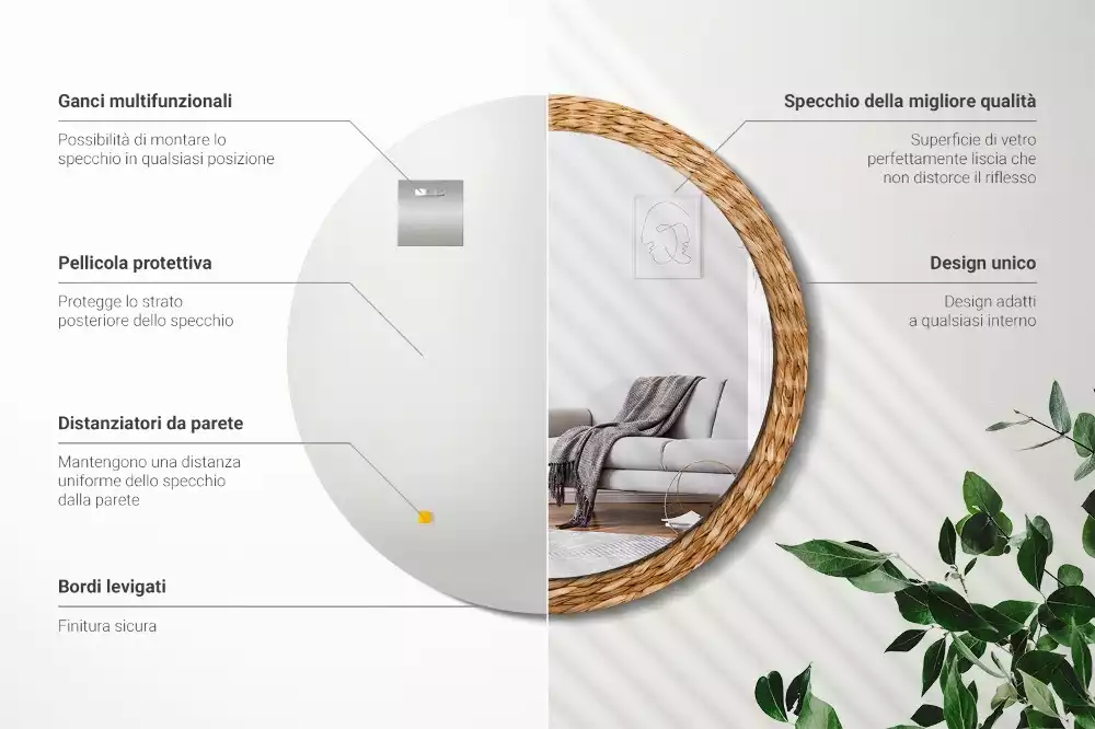 Espejo redondo impreso Patrón de mimbre