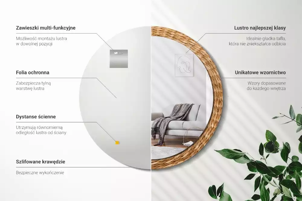 Espejo redondo impreso Patrón de mimbre