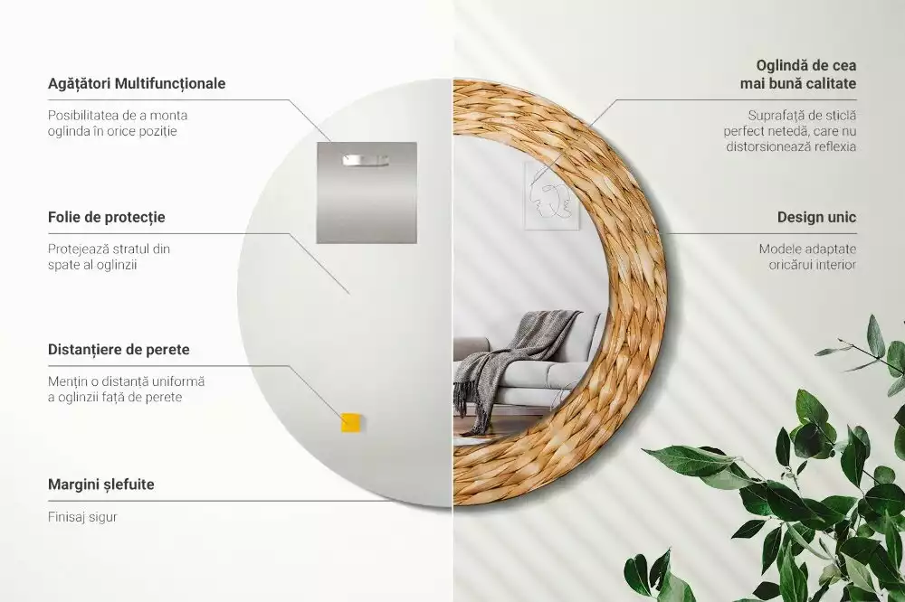 Espejo redondo impreso Patrón de mimbre