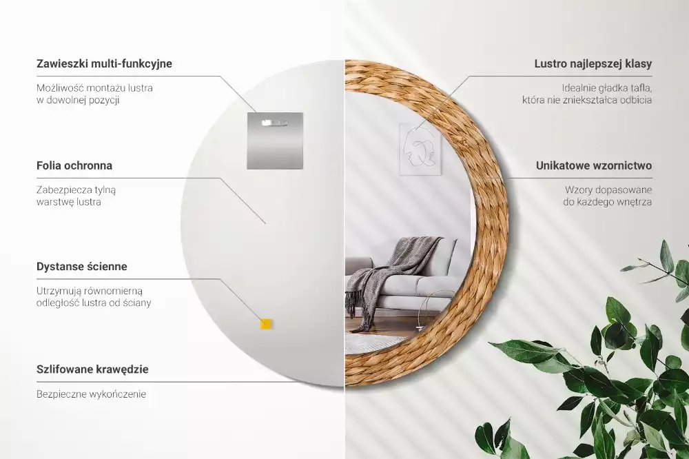 Espejo redondo impreso Patrón de mimbre