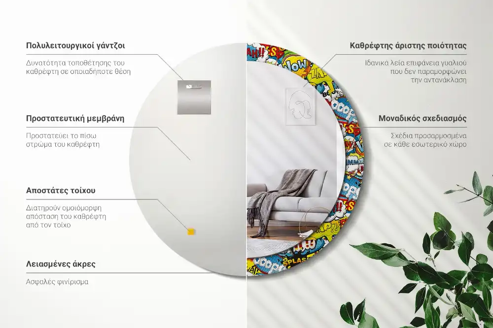 Espejo redondo impreso Patrón de estilo cómic