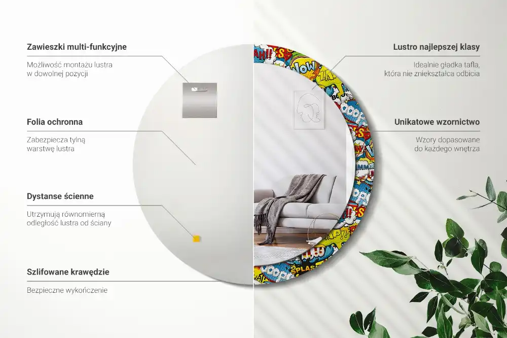 Espejo redondo impreso Patrón de estilo cómic