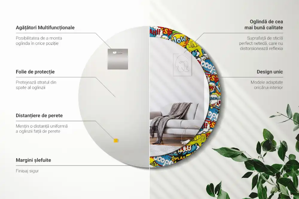 Espejo redondo impreso Patrón de estilo cómic