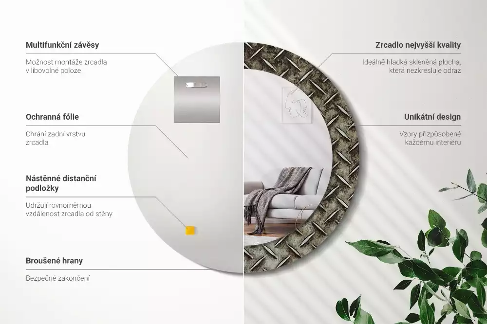 Espejo redondo con decoración Textura de acero