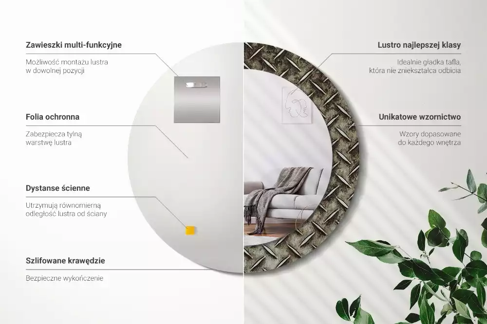 Espejo redondo con decoración Textura de acero