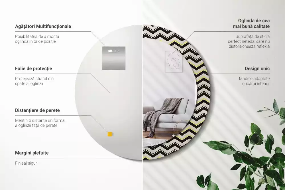 Espejo redondo con decoración Patrón en zigzag