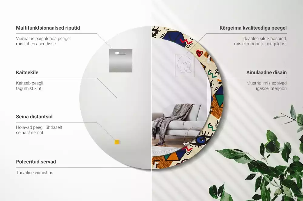 Espejo redondo estampado Estilo pop art