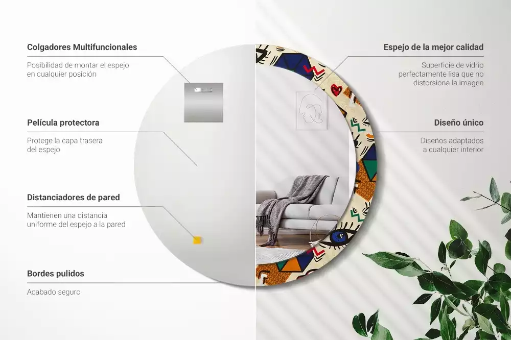 Espejo redondo estampado Estilo pop art