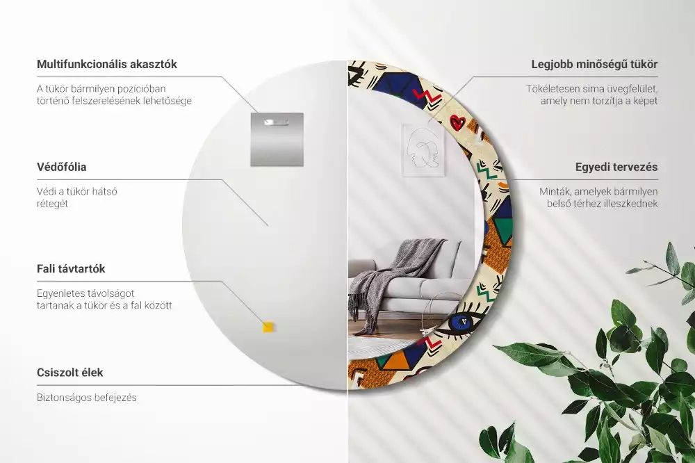 Espejo redondo estampado Estilo pop art