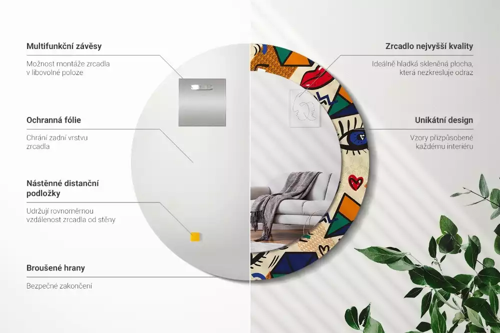 Espejo redondo estampado Estilo pop art