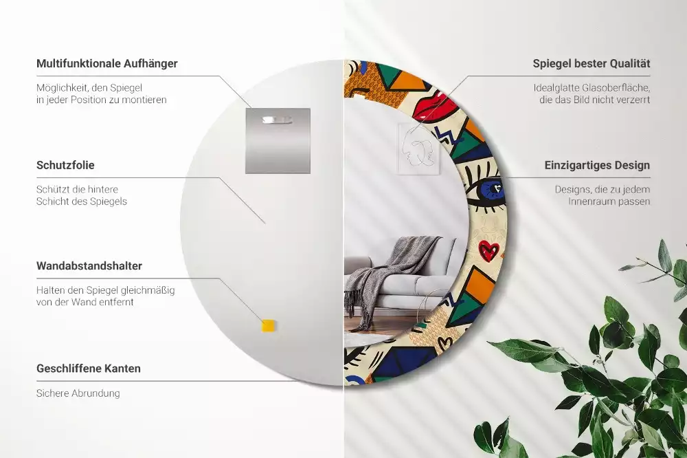 Espejo redondo estampado Estilo pop art