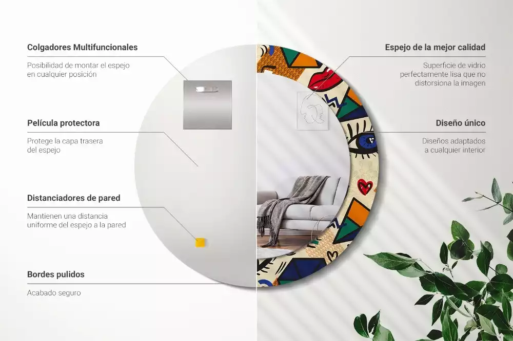 Espejo redondo estampado Estilo pop art