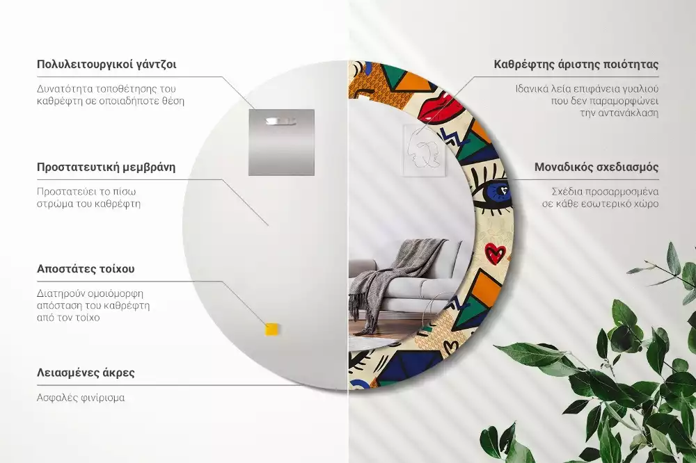 Espejo redondo estampado Estilo pop art