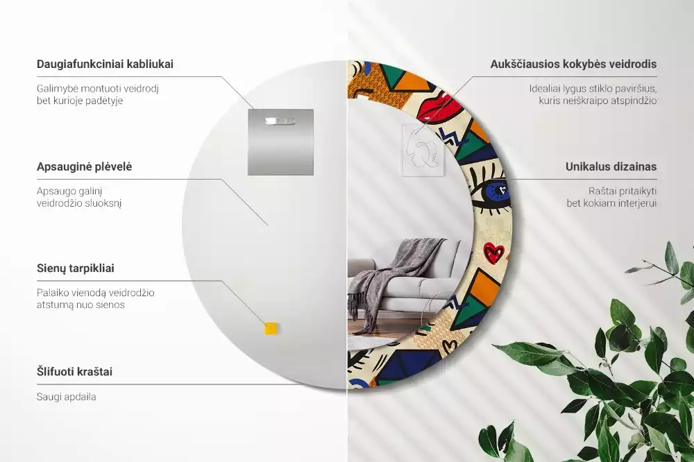 Espejo redondo estampado Estilo pop art