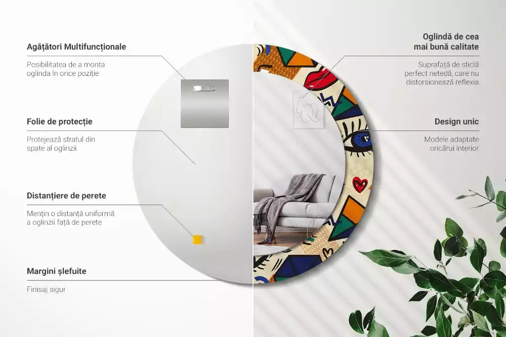 Espejo redondo estampado Estilo pop art