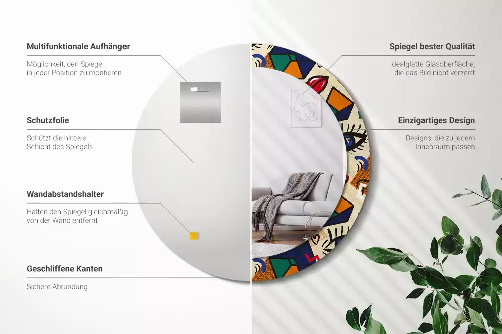 Espejo redondo estampado Estilo pop art