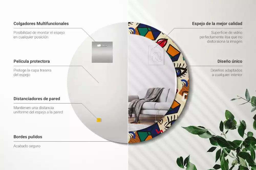 Espejo redondo estampado Estilo pop art