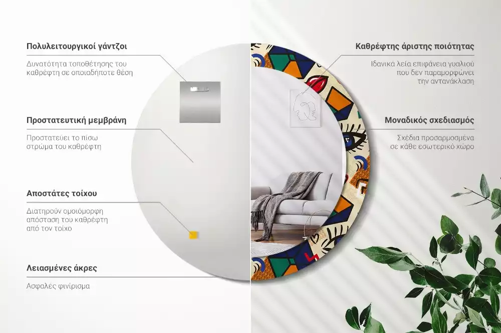 Espejo redondo estampado Estilo pop art