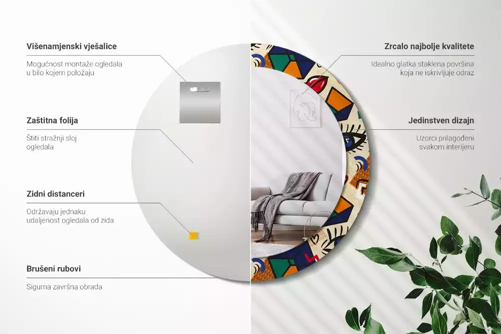 Espejo redondo estampado Estilo pop art