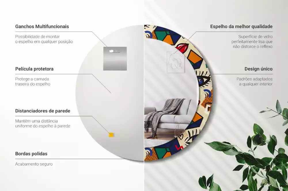 Espejo redondo estampado Estilo pop art