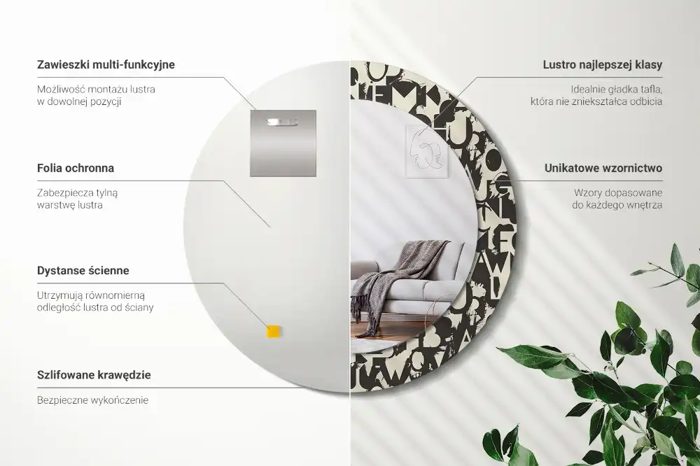 Espejo redondo impreso Letras