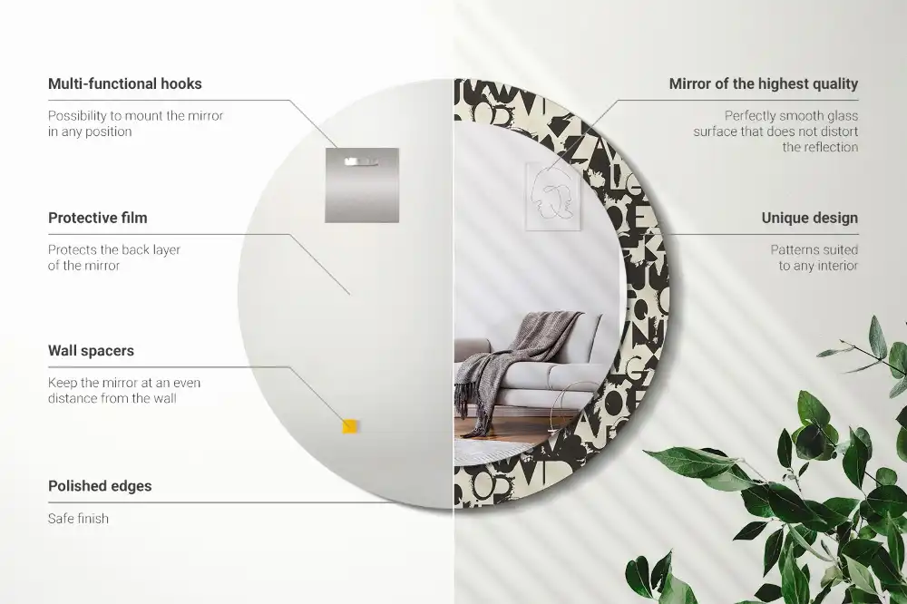 Espejo redondo impreso Letras