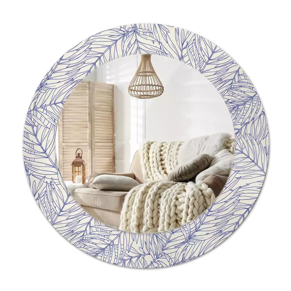 Espejo redondo con decoración Contorno de palmera tropical
