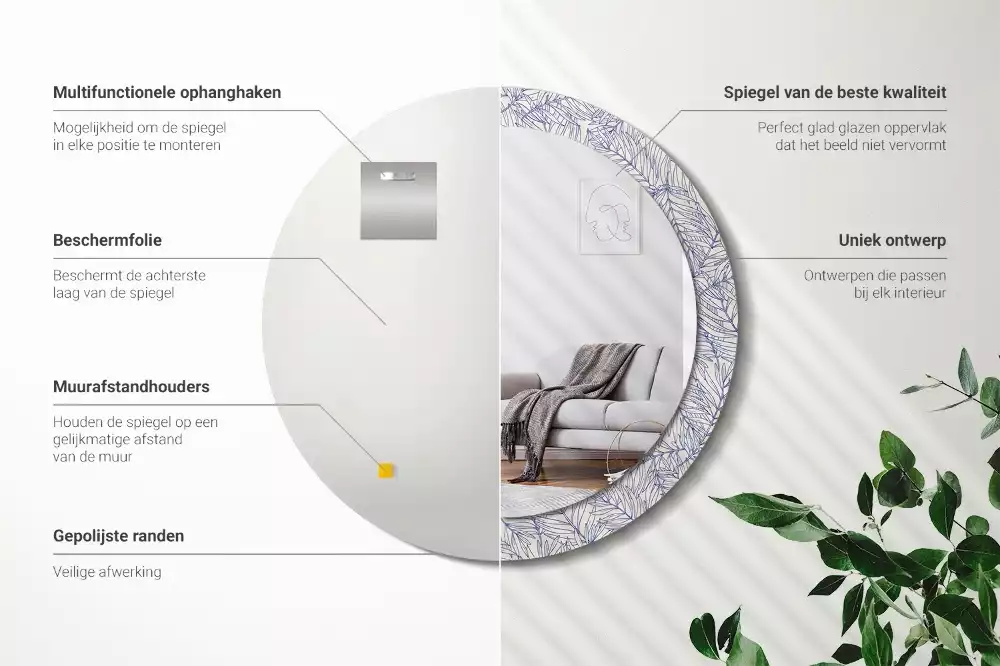 Espejo redondo con decoración Contorno de palmera tropical