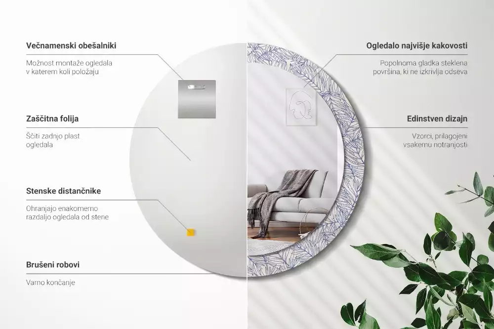 Espejo redondo con decoración Contorno de palmera tropical