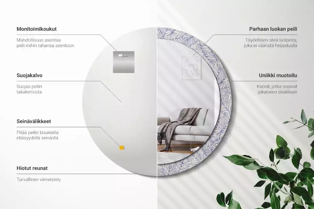 Espejo redondo con decoración Contorno de palmera tropical