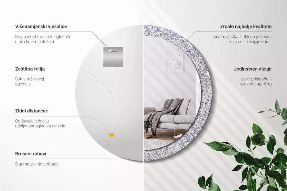 Espejo redondo con decoración Contorno de palmera tropical