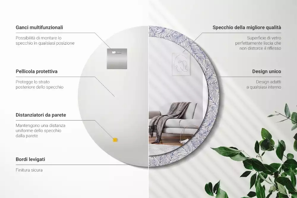 Espejo redondo con decoración Contorno de palmera tropical